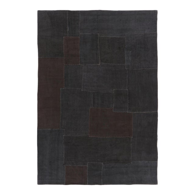 Vintage Turkish Patchwork Rug With Black and Brown Patterns - Rug & Kilim For Sale