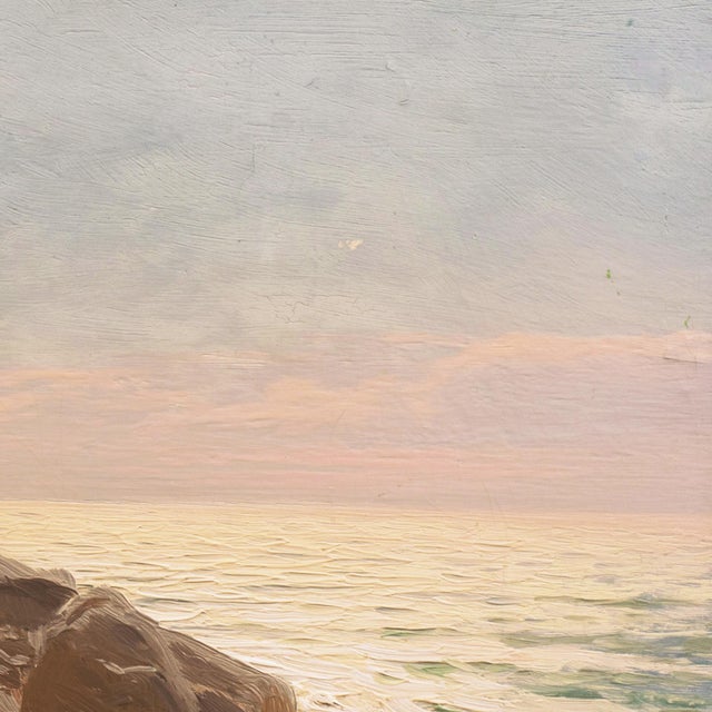 American 'Evening Light, Rocky Shore', Early American School Impressionist Seascape, Pacific For Sale - Image 3 of 9