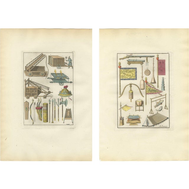 Ferrario, Chinese Military Equipment, 1815, Hand-Colored Engravings, Set of 2 For Sale