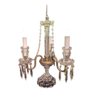 Girandole Table Lamp or Candelabra. 1940's Original Czechoslovakian Crystals With Bulbous Base, Rewired For Sale