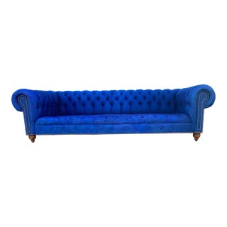 2000s Ralph Lauren Custom Denim English Chesterfield Sofa For Sale