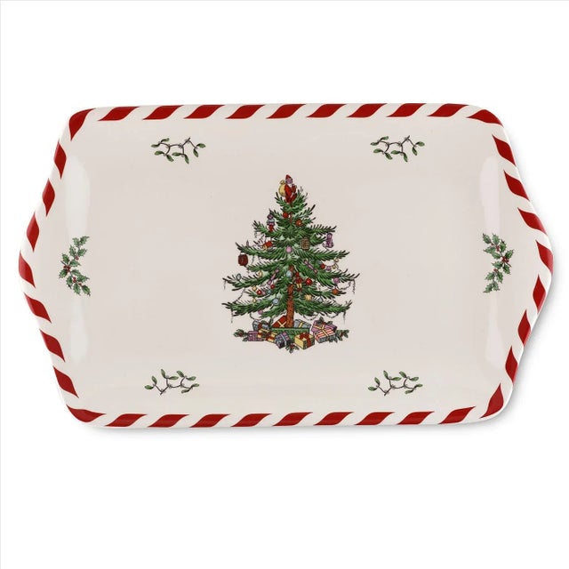 English Spode Christmas Tree Peppermint Dessert Tray 12" For Sale - Image 3 of 3