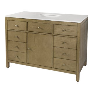 Nora 48 in. W Quartz and Wood Single Sink 8 Drawer Bathroom Vanity Set, Light Oak For Sale