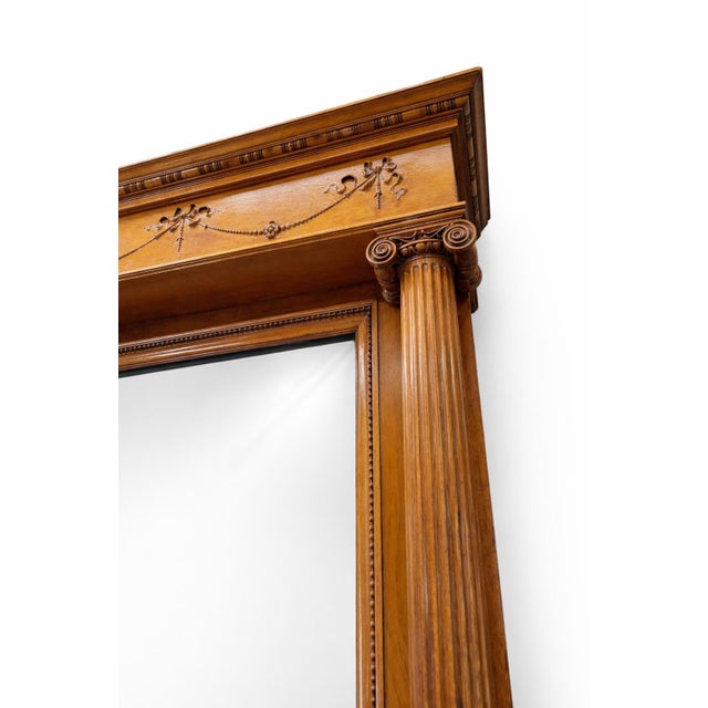 Antique 19th Century Victorian Style Quarter-Sawn Oak Carved Chicago Architectural Salvage Beveled Pier Mirror 19th-...