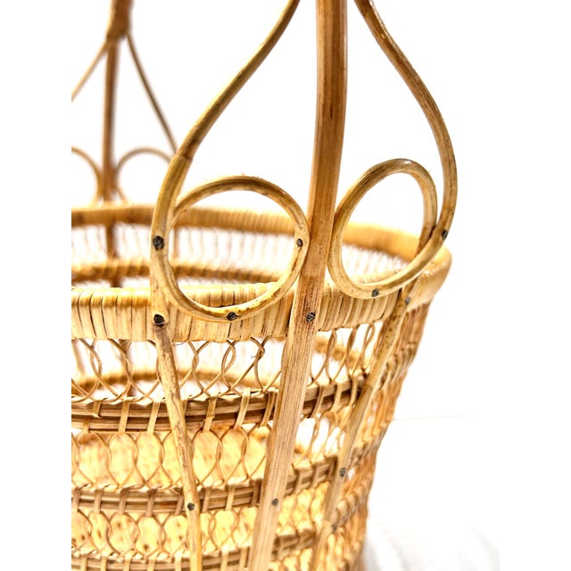 Vintage Bentwood & Woven Wicker Openwork Basket Easter Gathering Basket For Sale - Image 4 of 11