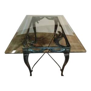 1970s Gothic Industrial Metal Flowered Cornered Table