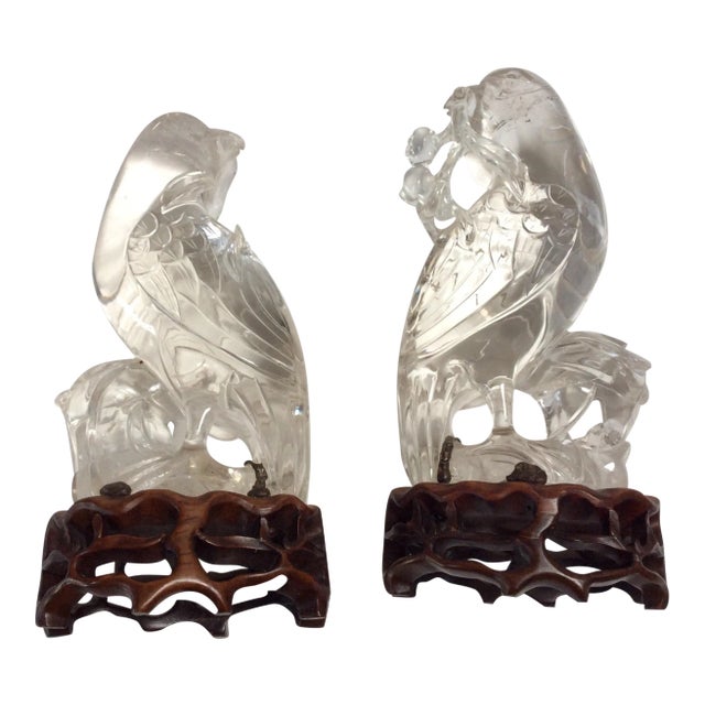 Antique Chinese Rock Crystal Birds - A Pair For Sale