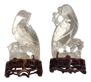 Antique Chinese Rock Crystal Birds - A Pair