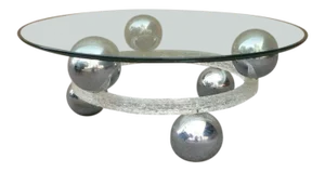 70's Round Cracked Ice Lucite and Spaced Chrome Balls Coffee Table