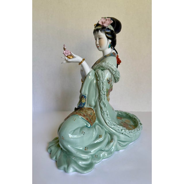 Vintage Chinese Porcelain Seated Court Lady With Gilt Accents For Sale - Image 10 of 12