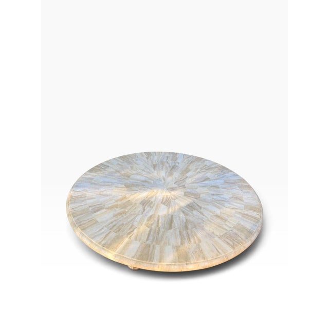 Hollywood Regency Vintage Hollywood Regency Round Tessellated Stone Dining Table With Sculptural Dolphin Pedestal For Sale - Image 3 of 11