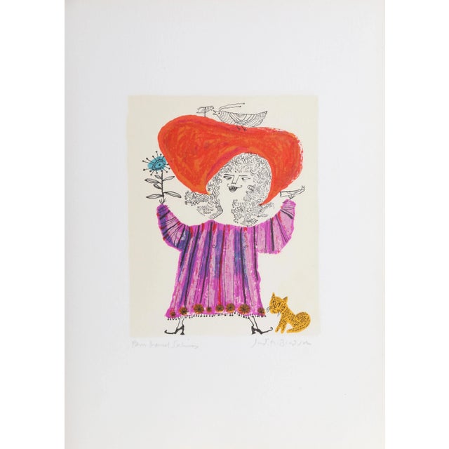 Folk Art Petite Portrait - Big Red Hat, Judith Bledsoe For Sale - Image 3 of 3