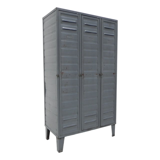 Industrial Steel Locker with 3 Doors, 1950s For Sale