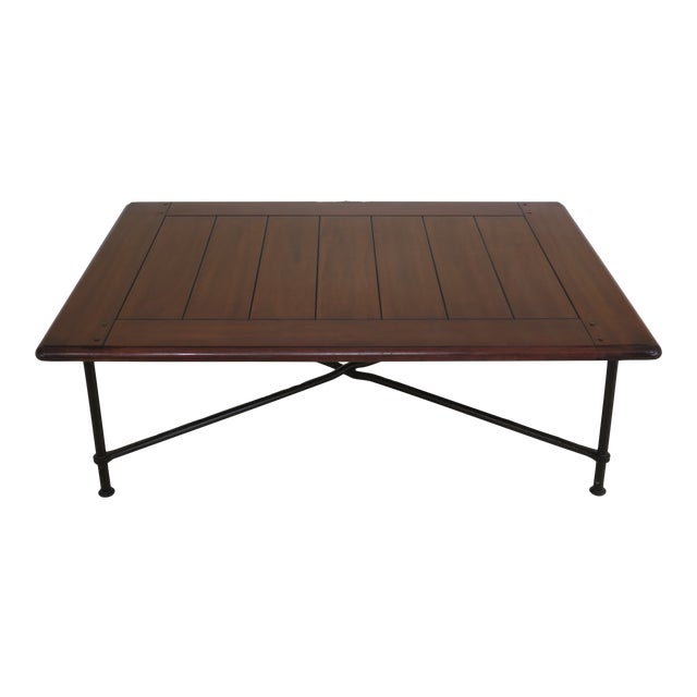 Traditional Cherry Top Iron Base Coffee Table For Sale