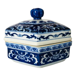 Vintage Chinese Blue & White Porcelain Lidded Candy Dish