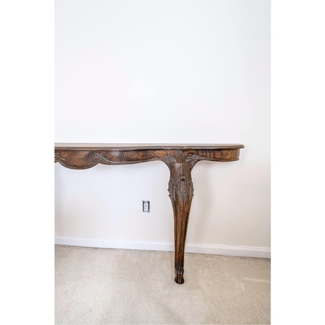 French Provincial 1970s Custom French Provincial Oak Console Table – Carved Cabriole Legs, Baker Style, 72” For Sale - Image 3 of 5