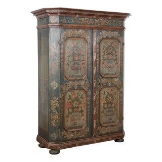 Original Hand Painted Austrian Two Door Armoire Dated 1773 For Sale