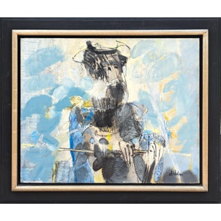 Joël Dabin "L'Hidalgo de la Mancha" Modern Blue Tone Abstract Expressionist Figure Painting, 1991 For Sale