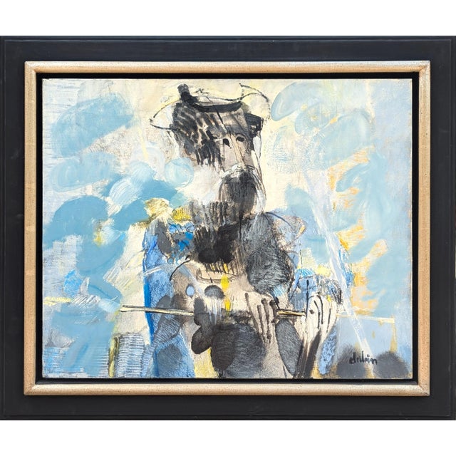 Joël Dabin "L'Hidalgo de la Mancha" Modern Blue Tone Abstract Expressionist Figure Painting, 1991 For Sale