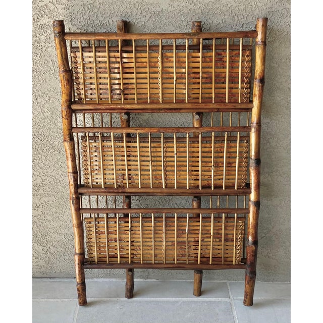 Wood Mid 20th-Century 3-Tier Tortoiseshell Bamboo Bookshelf – Folds Flat for Storage For Sale - Image 7 of 18