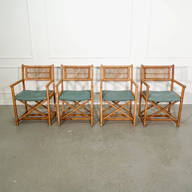 McGuire 70's Rattan Wrapped McGuire Style Director's Chairs - Set of 4 For Sale - Image 4 of 9