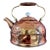 Vintage Hammered Copper Tea Kettle With Wood Grip and Porcelain Finial For Sale
