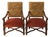 Pair of Vintage Baroque Style Carved Wood Armchairs With Floral Upholstery & Rust Seats For Sale