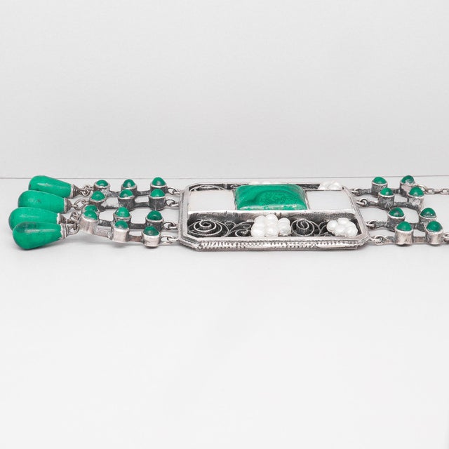 Antique Theodor Fahrner Sterling Silver, Malachite, & Pearl Jugendstil Necklace For Sale - Image 9 of 17
