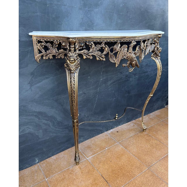 Neoclassical Neoclassical Gilt Bronze and Marble Console Table with Eagle Motif, 1940s For Sale - Image 3 of 9
