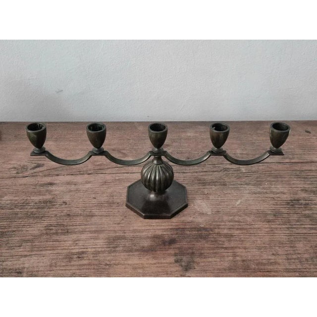 Brown Swedish Grace Candelabra in Bronze by Jacob Ängman, 1920s For Sale - Image 8 of 9