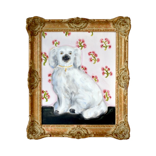 Victorian Chloe & Charles the White Staffordshire Dogs Portraits by Susannah Carson For Sale - Image 3 of 7