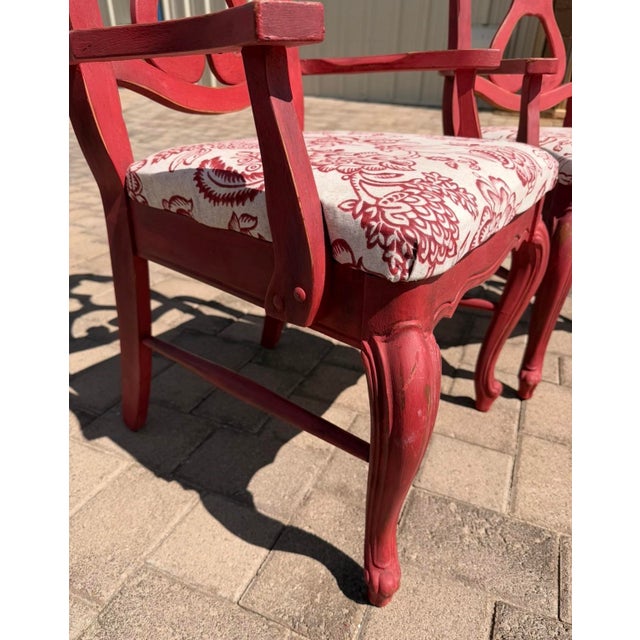 Red Vintage Red Chinoiserie-Style Armchairs With Floral Upholstery For Sale - Image 8 of 11
