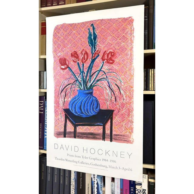 Pink David Hockney Amaryllis in Vase Large Original 1986 Swedish Exhibition Poster For Sale - Image 8 of 10