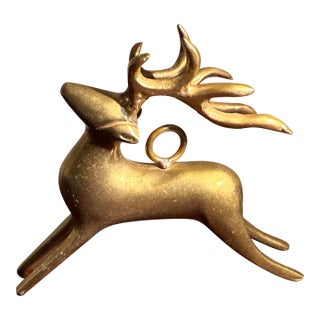 Vintage Solid Brass Deer Ornament For Sale