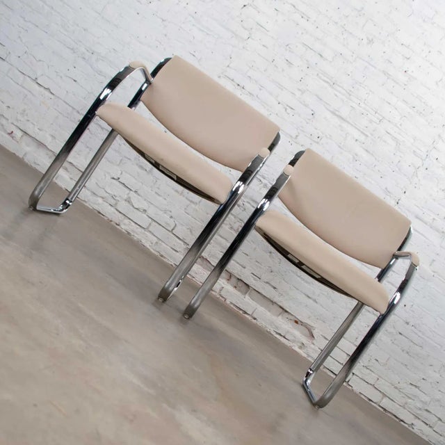 Vintage Modern Dining Armchairs Off White and Chrome by Steelcase - A Pair For Sale - Image 6 of 12
