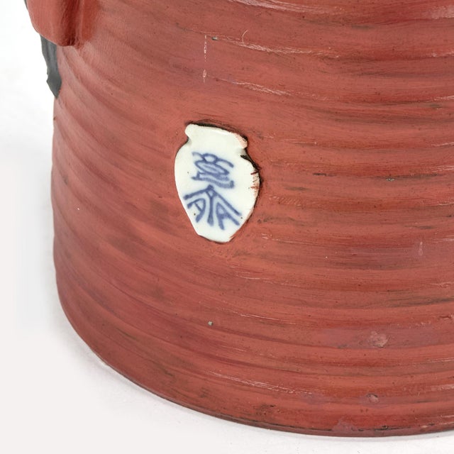 Ceramic Antique Japanese Sumida Gaia Pottery Pitcher With Elephants For Sale - Image 7 of 10