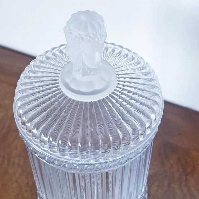 Antique Three-Faces Biscuit Jar in Glass With Satin Glass Three-Face Handle For Sale - Image 4 of 9