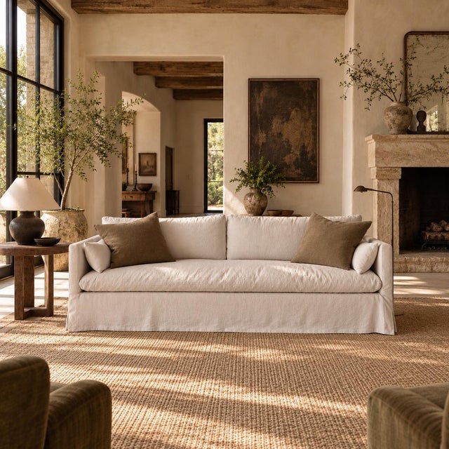Greige Veles Slip Covered Sofa in 100% Pure Thick Belgian Linen- Greige For Sale - Image 8 of 8