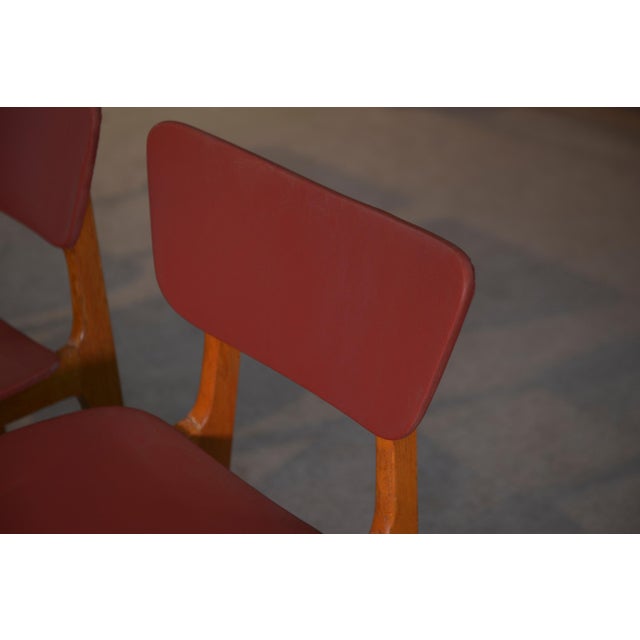 Designer Oak and Red Skai Chairs, 1960s, Set of 4 For Sale - Image 12 of 13