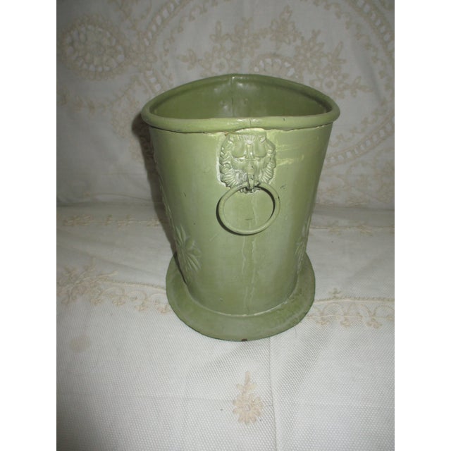 Traditional Vintage Regency Green Metal Wastebasket Pineapple Design With Lion Head Handles For Sale - Image 3 of 8