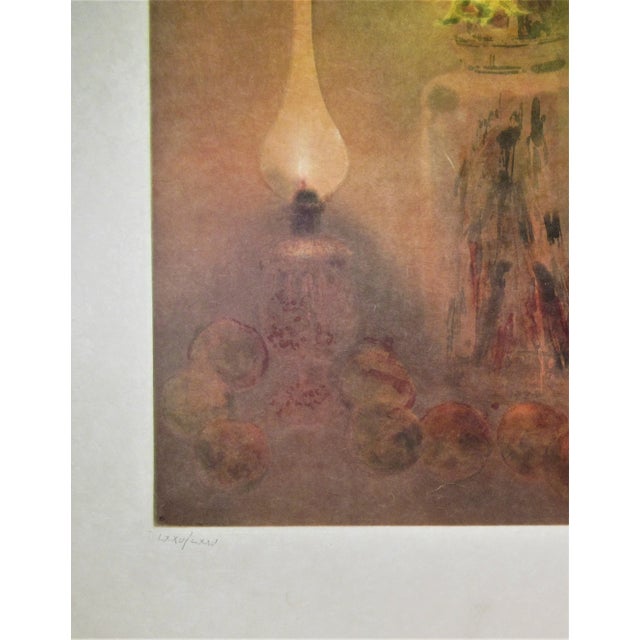 Mid 20th Century Kaiko Moti, Still Life with Lamp and Fruits, Large aquatint, Circa 1965 For Sale - Image 5 of 6