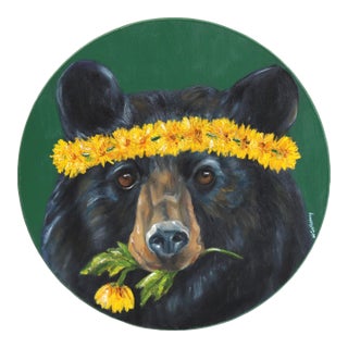 Boho Black Bear - Original Bohemian Black Bear Pop Art Oil Painting For Sale