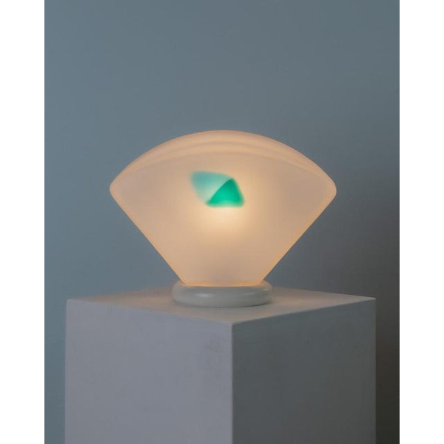 Murano Glass Table Lamp with Shell Silhouette, Frosted Glass with Blue Detail For Sale - Image 11 of 11