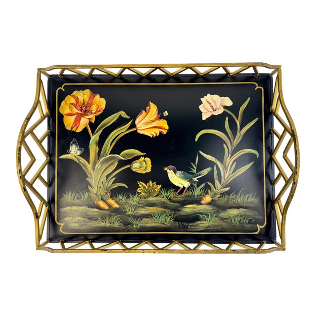 1970s Raymond Waites Chinoiserie Style Lacquered Serving Tray With Brass Gallery For Sale