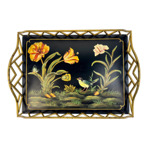 1970s Raymond Waites Chinoiserie Style Lacquered Serving Tray With Brass Gallery