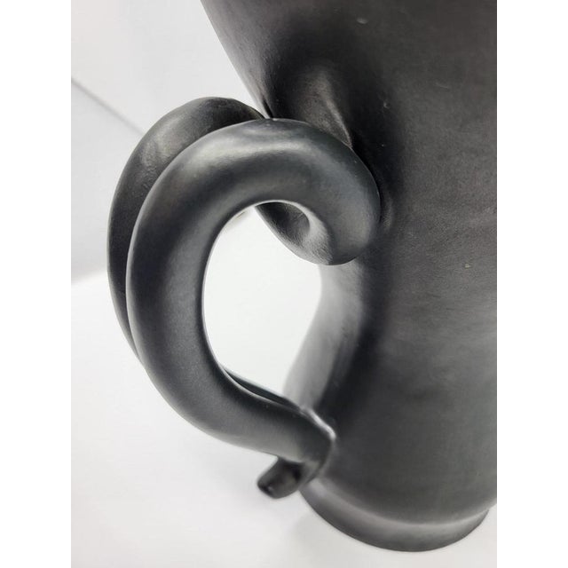 Ceramic French Ear Vase in Black Ceramic by Jean Austruy, 1950 For Sale - Image 7 of 17