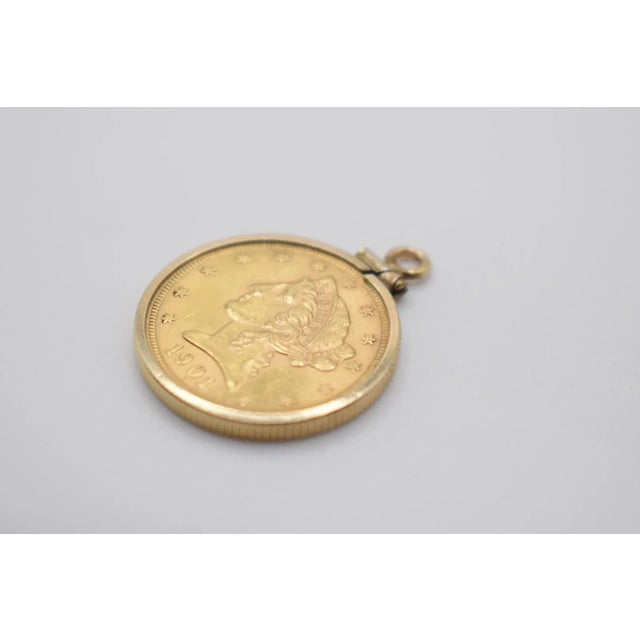 1900 - 1909 18k Gold 1901 Liberty Five Dollar Coin Pendant For Sale - Image 5 of 9
