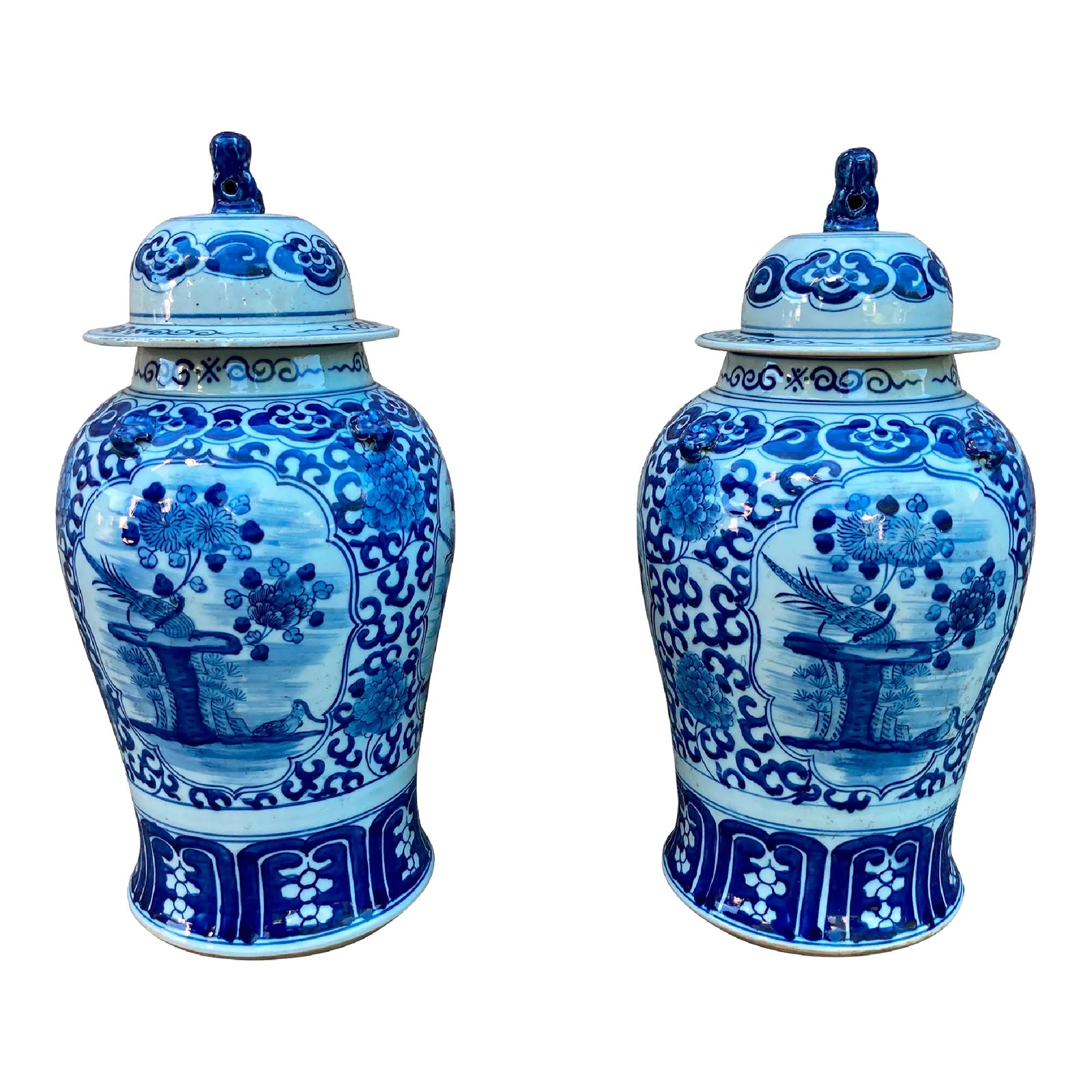 Pair of Chinese Blue and White Jars With Lids Chairish