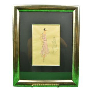 Lanvin of Paris C1920s Fashion Model Original Watercolour For Sale