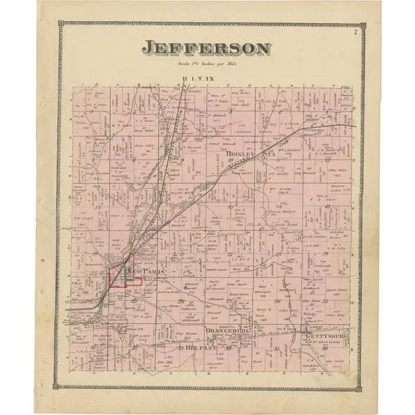 Late 19th Century Antique Map of Jefferson County in Ohio by Titus, 1871 For Sale - Image 5 of 5